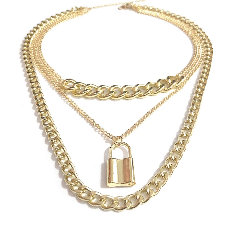 

Трехслойное ожерелье, подвеска с дисковым замком, металлическая пластина, цепочка, серебристый цвет, золотой цвет