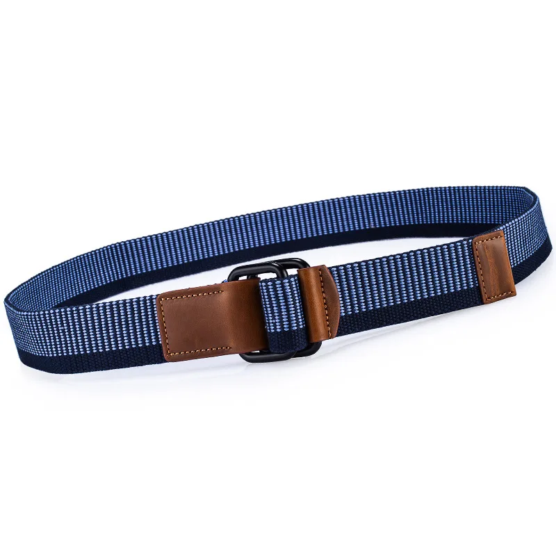 Ремень нейлоновый мужской с двойной пряжкой повседневный холщовый пояс для