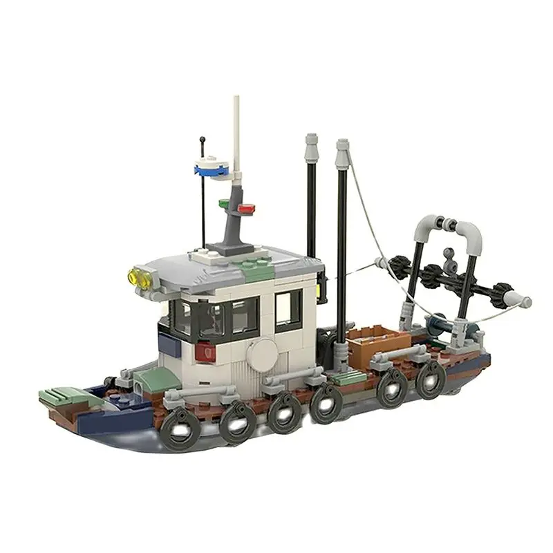 

MOC City Fishing boat Building Blocks Treasure Gem chest Pirate Ship Mini Bricks Figure Bulk Model Educational Kids Toys