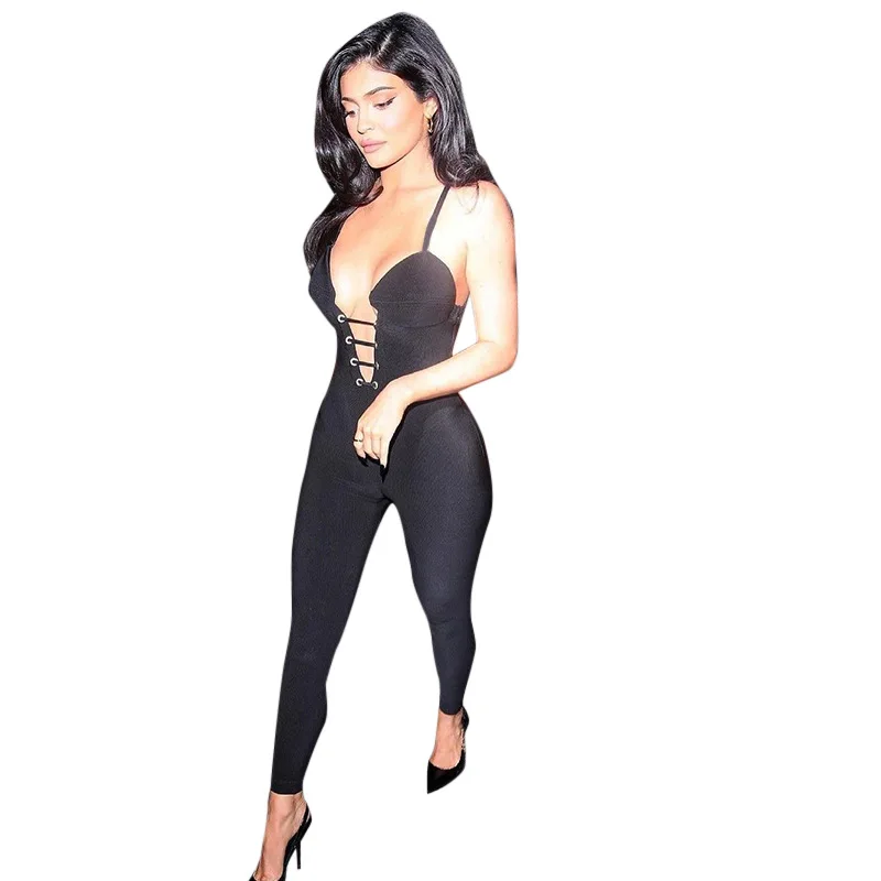 

2021 summer new fashion solid color suspender halter slim trousers jumpsuit