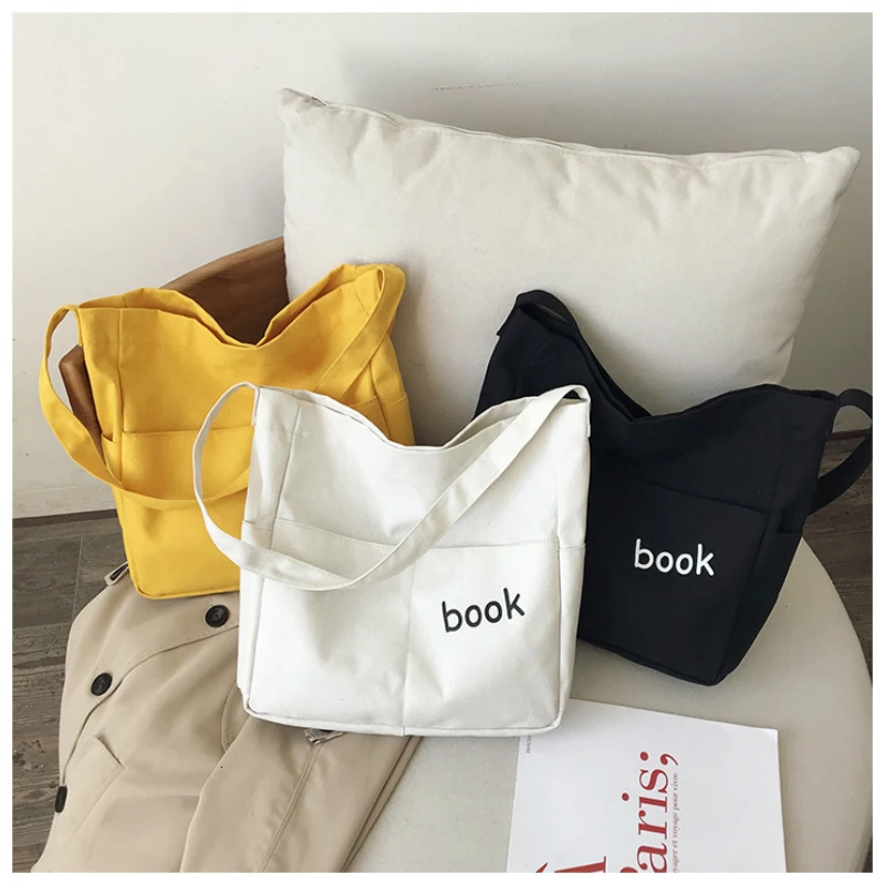 

Женская Холщовая Сумка через плечо, с вышивкой и надписью