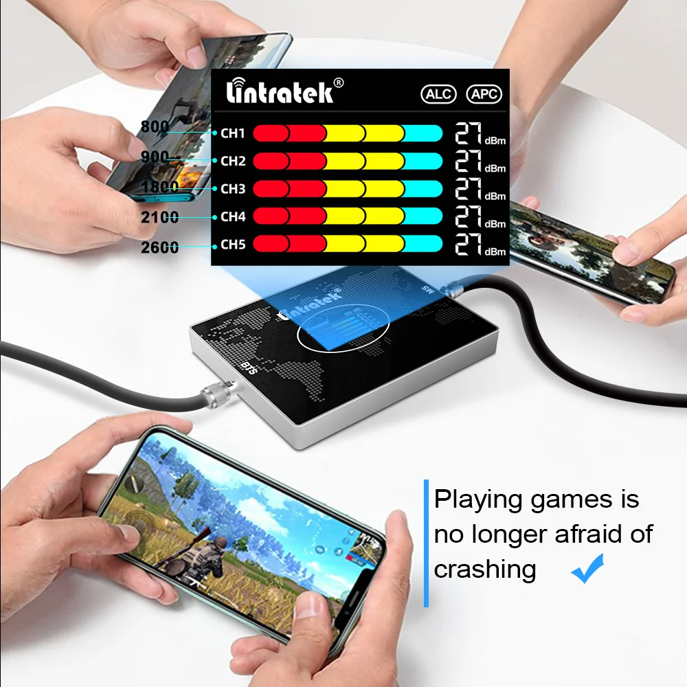 Lintratek 5-полосный Усилитель сотового сигнала B20 800 900 1800 2100 2600 МГц 4G усилитель