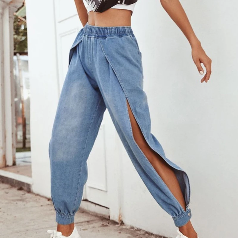 Женские брюки с высокой талией модные ковбойские повседневные боковыми