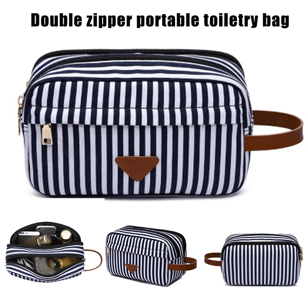 Travel Toiletry Cosmetic Organizer Bag Double Layers Canvas Shaving Kit Stripe Pouch K-BEST | Багаж и сумки