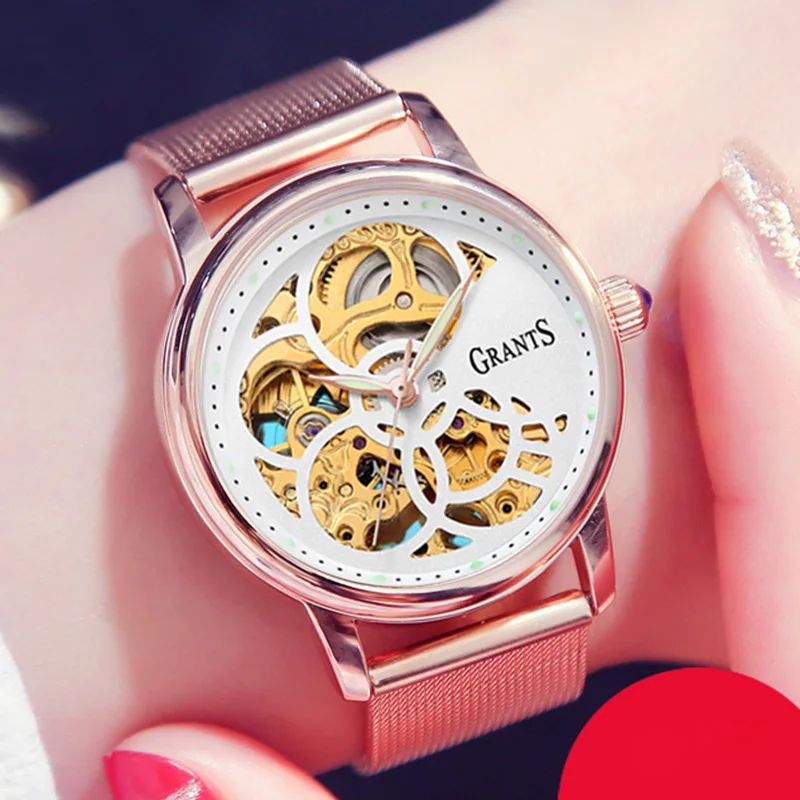 rose gold Новые женские механические часы лучший бренд Роскошные модные женские часы водонепроницаемые сапфировые автоматические часы reloj mujer - Цвет: rose gold