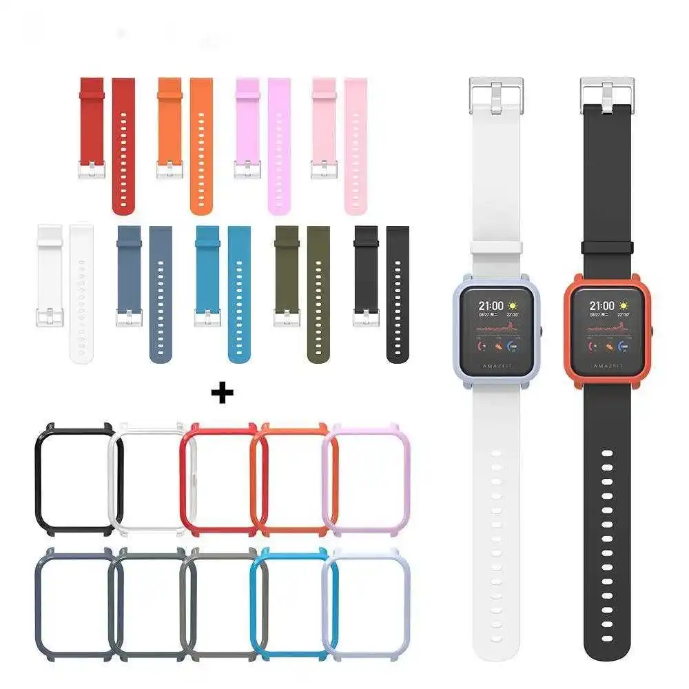 For Amazfit Bip Strap Amazfit Bip Case Smart Wristbands Wrist Bracelet Protector Case Cover Bumper in a Set for Amazfit Bip