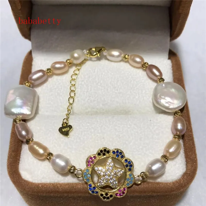 Новый натуральный пресноводный браслет неправильной формы риса 5 6 мм