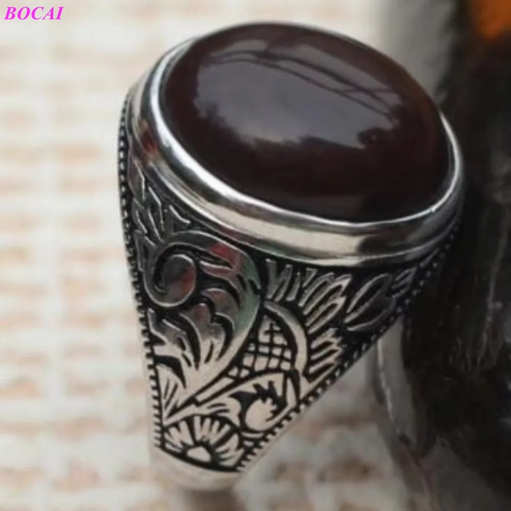 Classic Style Brown Circular Natural Stone Male Precept S925 Sterling Silver Thai Men's Ring For Men | Украшения и аксессуары