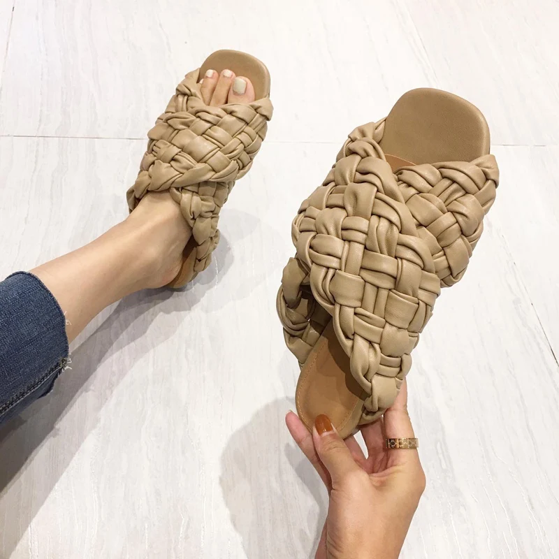

Summer Ladies Slippers Outdoor Fashion Woven Ladies Sandals Flat Casual Slippers Beach Slippers Large Size Elegant Women's Shoes