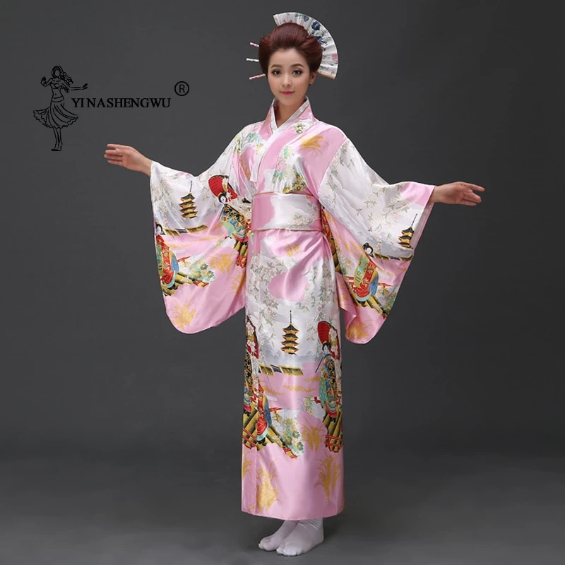 Длинное японское кимоно с цветочным принтом, сценический костюм, женский маскарадный костюм, одежда в азиатском стиле, сексуальная гейша, ю... от AliExpress RU&CIS NEW