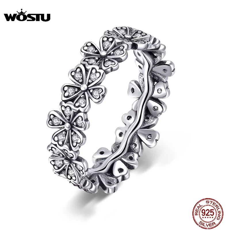 Женское кольцо с ромашками WOSTU сверкающее штабелируемое из серебра 925 пробы