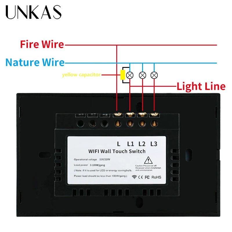 Умный настенный сенсорный выключатель UNKAS с управлением через приложение Tuya и Wi Fi