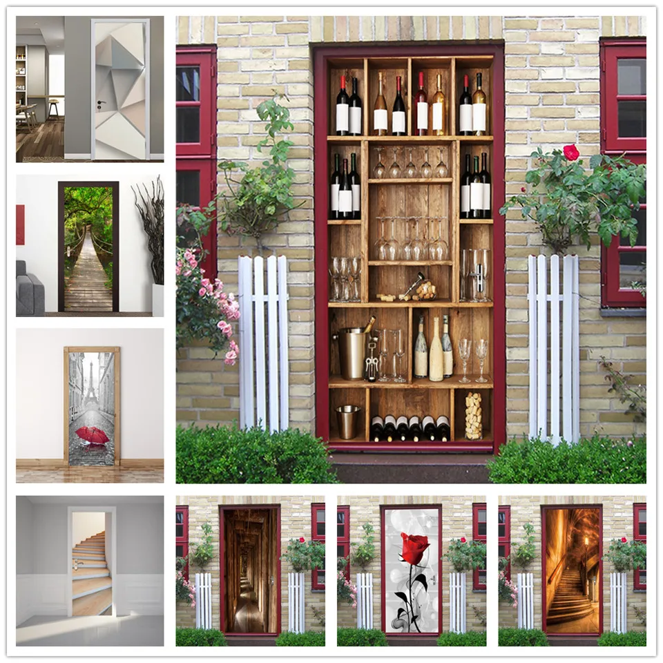 

Размер на заказ/95*215 см дверная наклейка на полку красного вина съемные клейкие водонепроницаемые обои из ПВХ DIY настенные наклейки домашний...