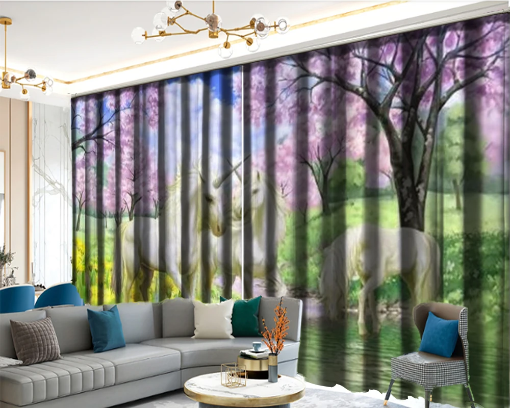 3d современные занавески шторы для животных с цветами цветущий Единорог животные