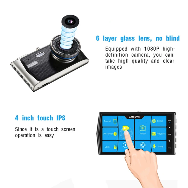 

Dual Lens 4 Inch Touch-Screen Driving Recorder 170 Wide View Angle Automobile Reversing 4 LED Camera Camcorder