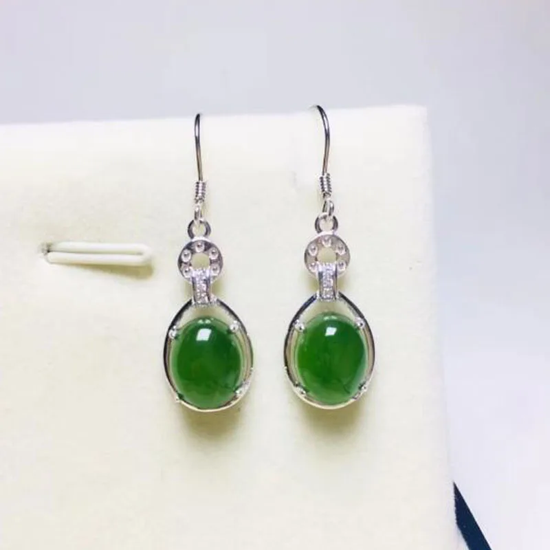 Женские серьги-подвески из серебра 925 пробы с зеленым нефритом | Украшения и