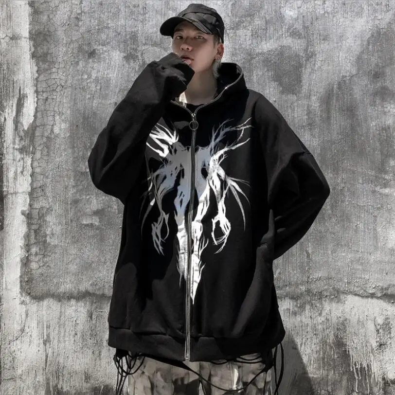 

2021 Zipper Jacket Coat Men Streetwear Oversized Hoodie Dark Graffiti Hip Hop Harajuku Hoodie Fleece Pullover Sweatshirt w2186