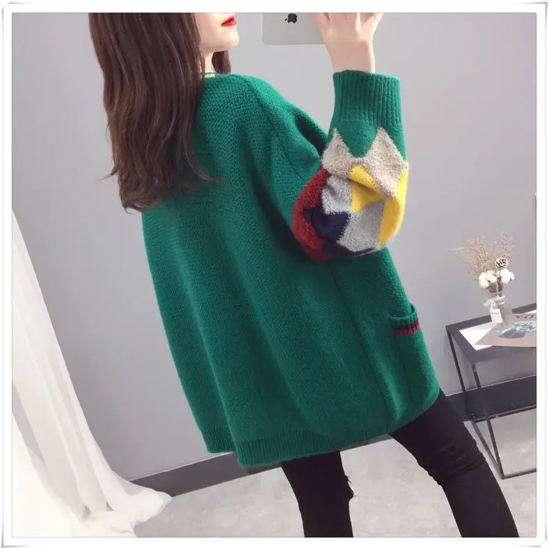 

Cardigan Sweater Coat Korean Style Large Size Women 's Loose Knitted Western Style Student Top