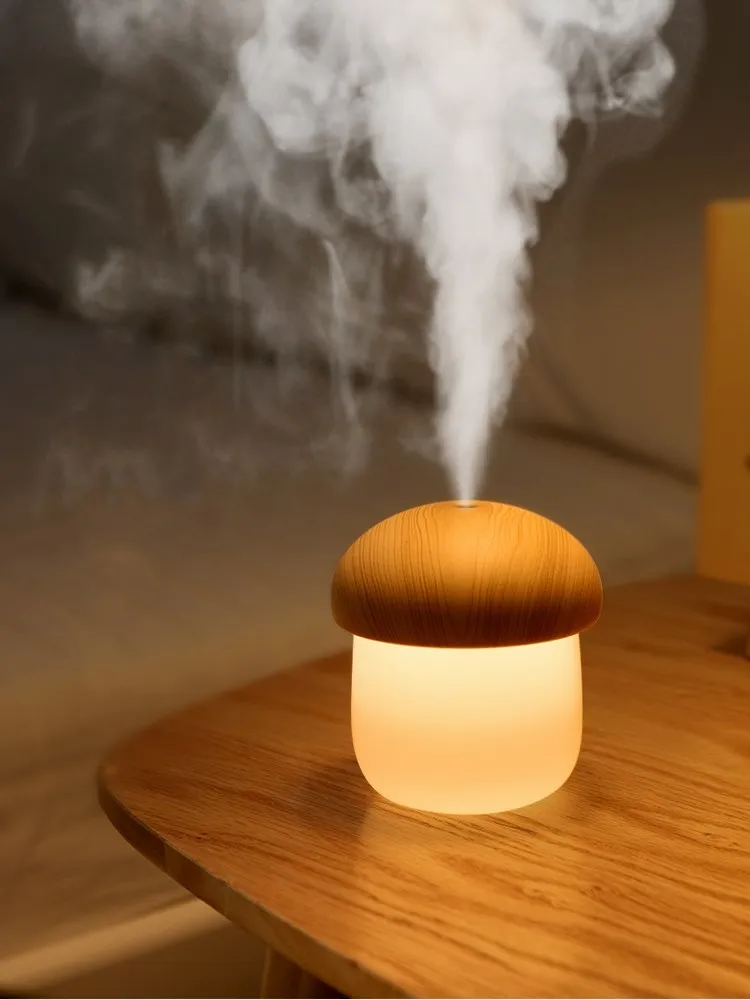 

Wood Grain Mini Mushroom Humidifier Air Essential Oil Diffuser Aromatherapy Humidifier Ultrasonic USB Mist Maker with Warm Light