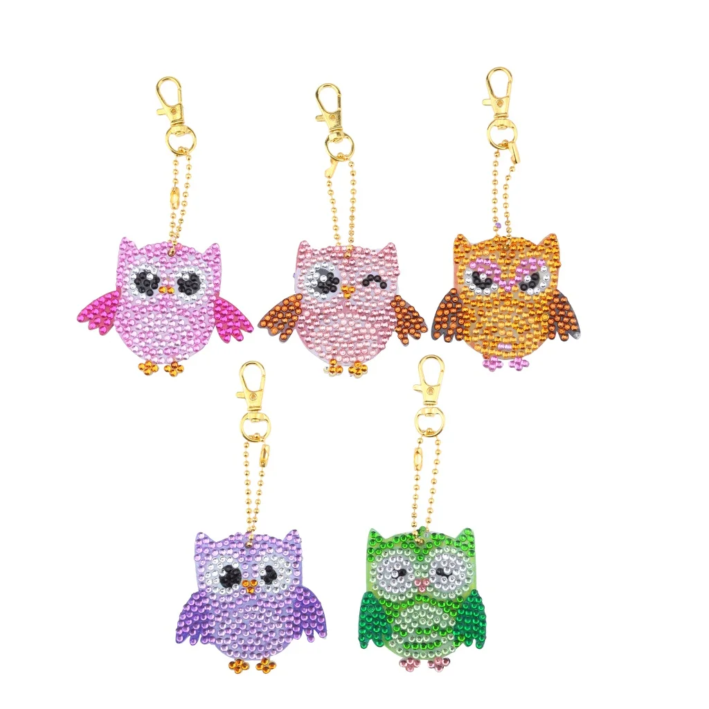 5Pcs DIY Keychain 1/5, 6 штук в партии, полностью своими руками специальные алмазов картина брелок мультфильм стикер "Сова" Для женщин сумка подвеска брелок ювелирный кольцо для ключей подарки - Цвет: 5Pcs DIY Keychain