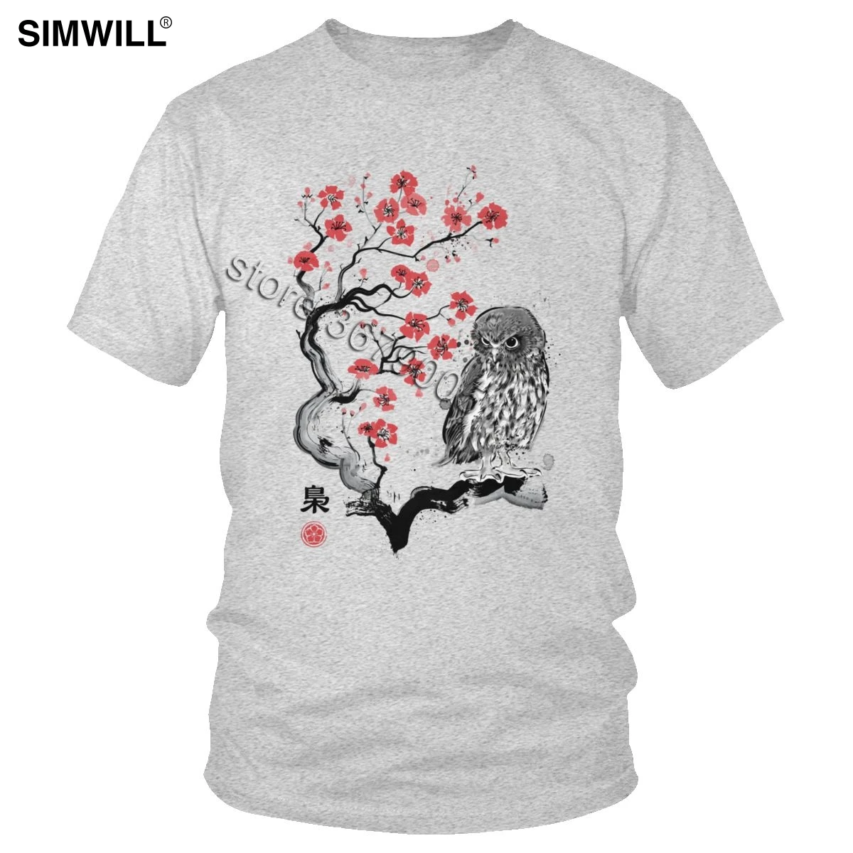 

Футболка мужская с рисунком совы на сливовом дереве, Модная хлопковая тенниска с коротким рукавом, модная уличная одежда с принтом птицы, ле...