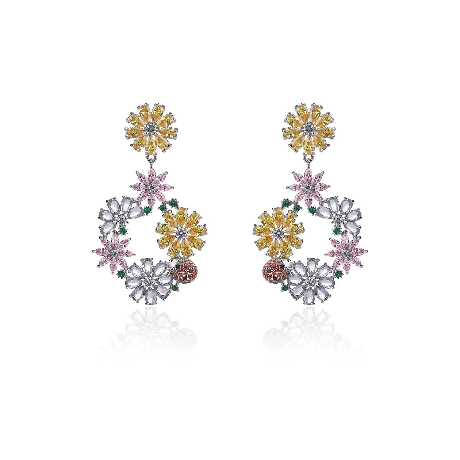 

Cubic Zircon CZ Flower Earrings for Wedding, Crystals Ladybug Earring for Bride, Women Girl Birthday Party Jewelry CE11011