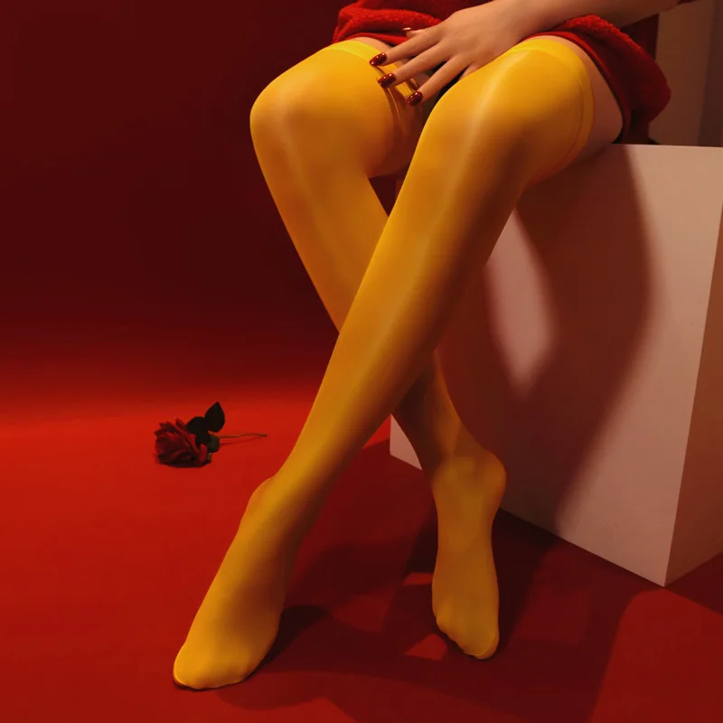 New Sexy Women Oil Shiny High Elastic Thigh-high Stockings 8D See Through Lingerie Knee Stockings Medias Night Club Candy Color