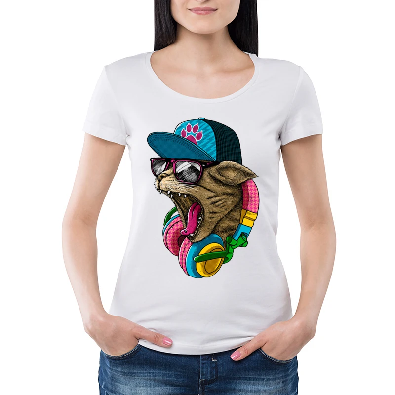 

Модная крутая женская футболка в стиле ретро с изображением кота, футболка с коротким рукавом и принтом кота-искателя, женские фантастическ...
