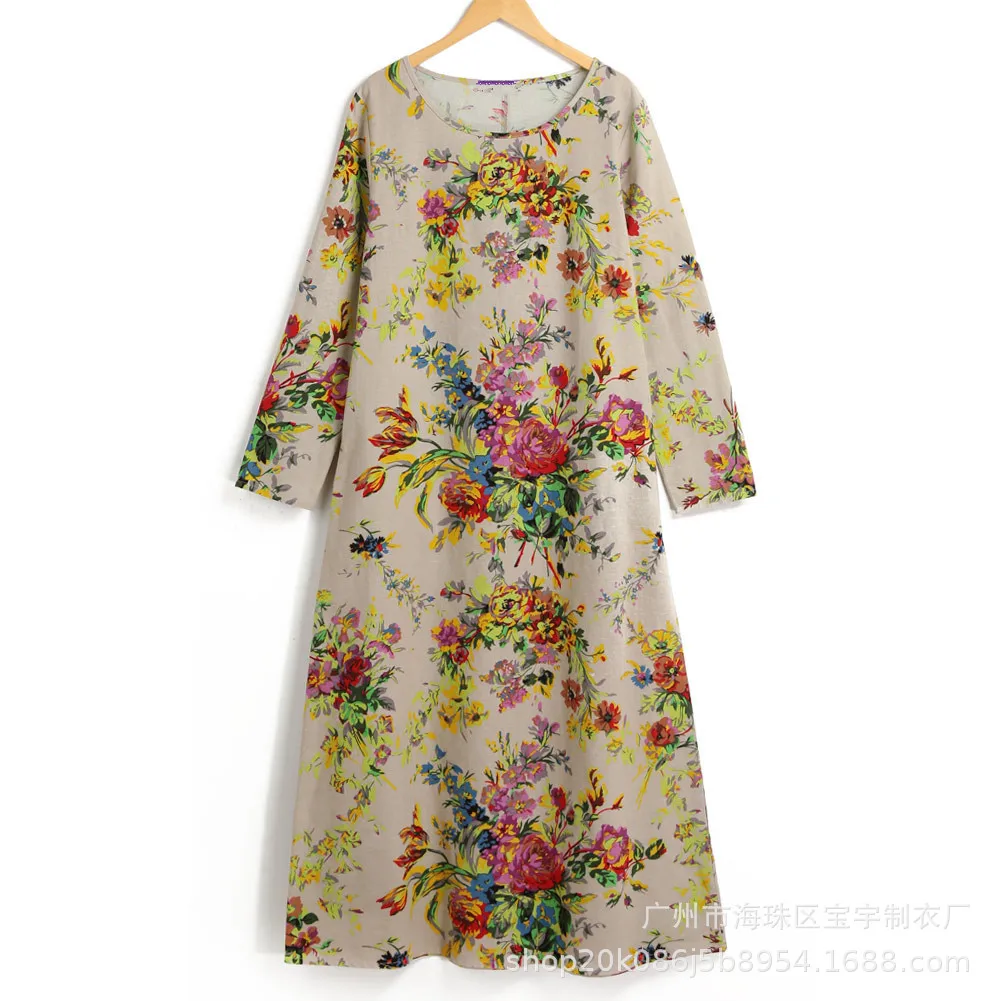 

Vintage French Muslim Women Abaya Dress Print Floral Plus Size Vestidos Mujer Moroccan Kaftan Turkey Dubai Maxi Casual Gowns