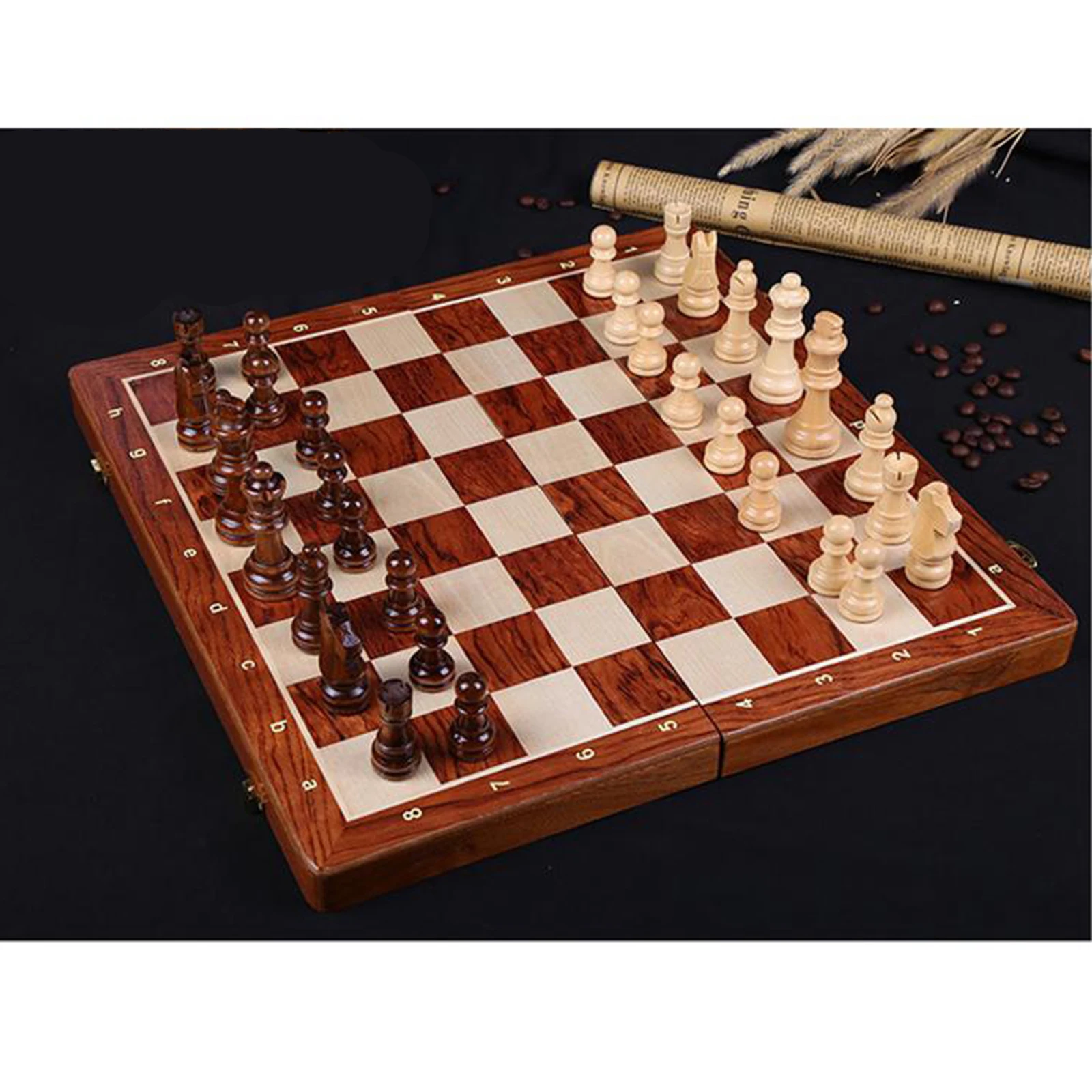 

Large Wooden Folding Chess Set Felt Bottom Game Board 39cmx39cm Interior Storage Adult Kids Family Game Board Game