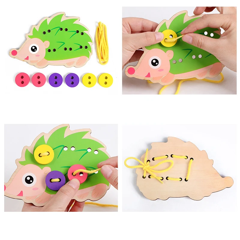 Обучающая игрушка Монтессори игра с пуговицами деревянные игрушки доска нитью