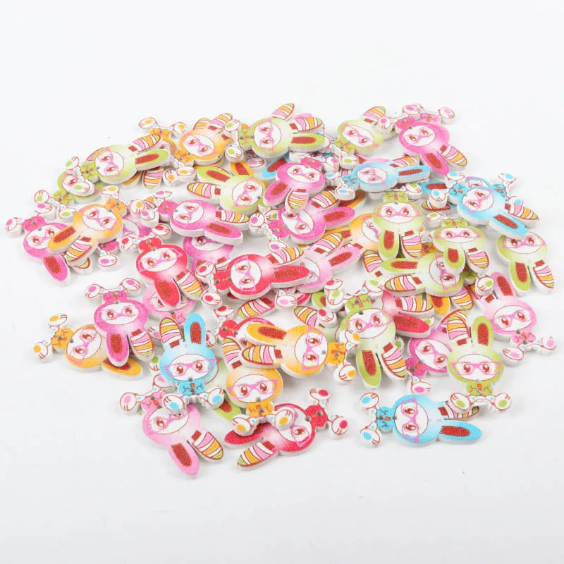 Смешанная кролик Раскрашенные Деревянные Пуговицы для детей пошив скрапбукинга