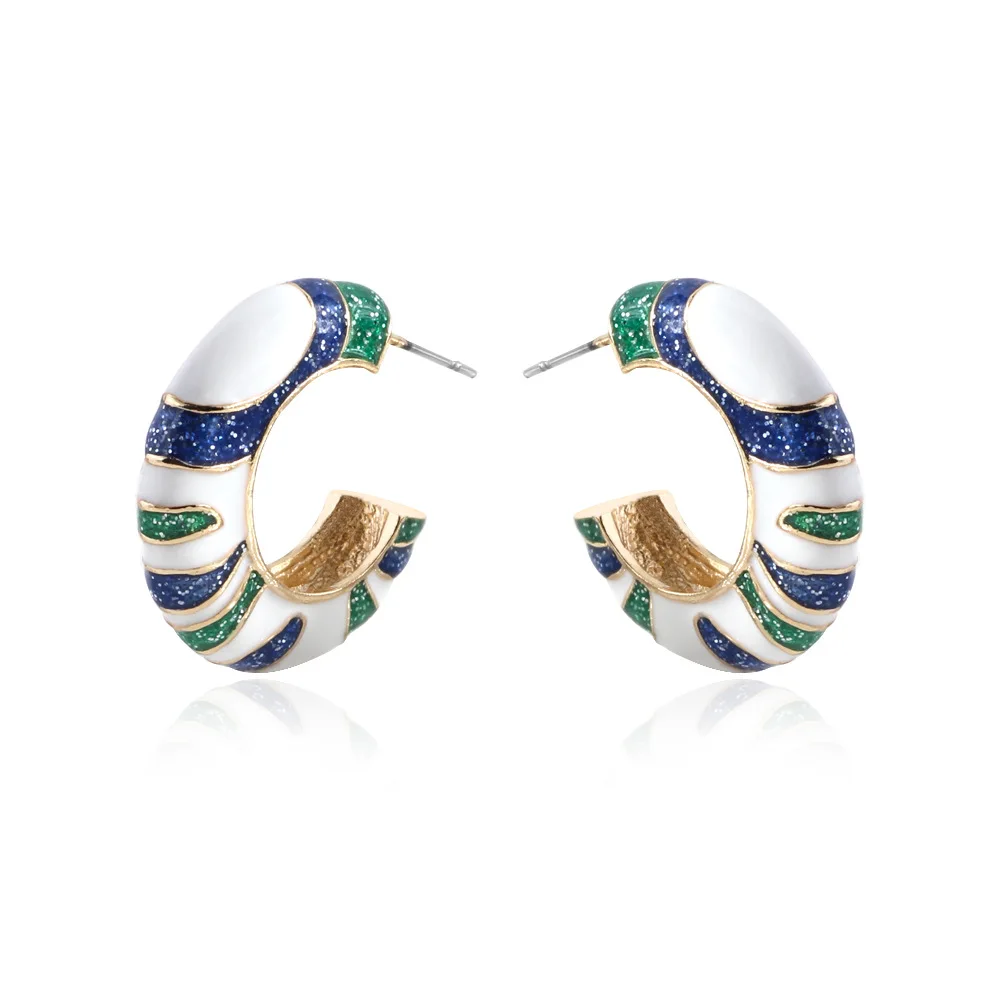 1pair Style 6 Трендовые многоцветные эмалированные c-образные серьги-гвоздики для женщин радужного цвета с блестками геометрические металлические серьги-каффы аксессуары - Окраска металла: 1pair Style 6