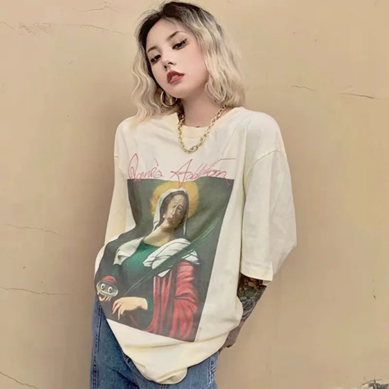 

High Street Brand Vintage Portrait Painting Y2k Streetwear Oversized T-shirt Men T-shirt T-shirts Women's T-shirt T-shirts