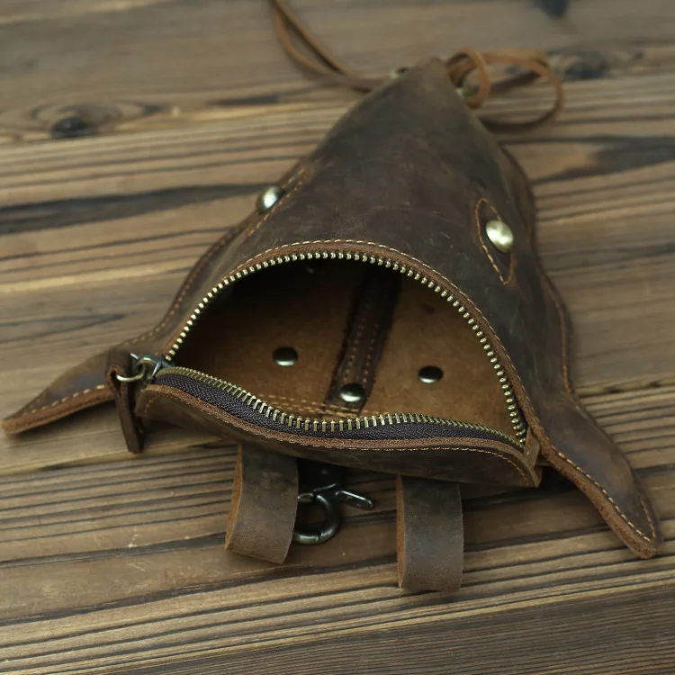 

COOL Fashion Cow Head Shape Crazy Horse Leather Men Waist Pack Vintage 7" Mobile Bag