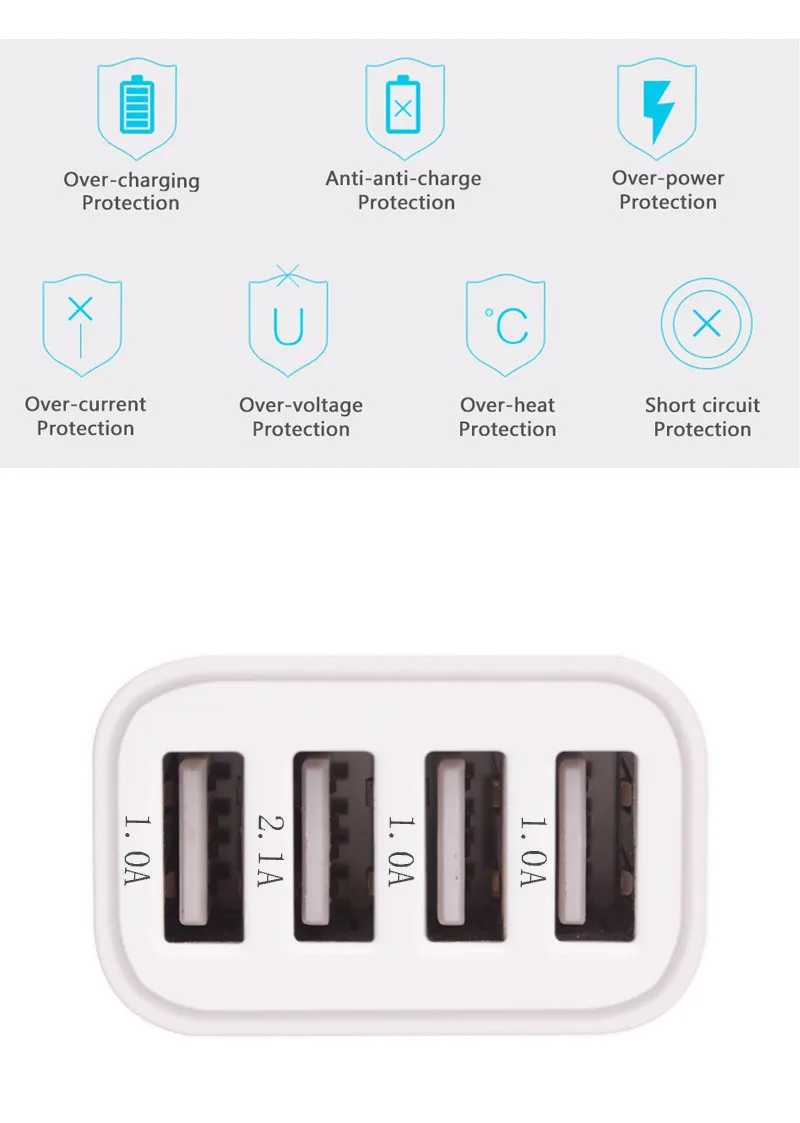 Универсальное автомобильное зарядное устройство 10 шт./лот с 4 USB портами 2 1 а для