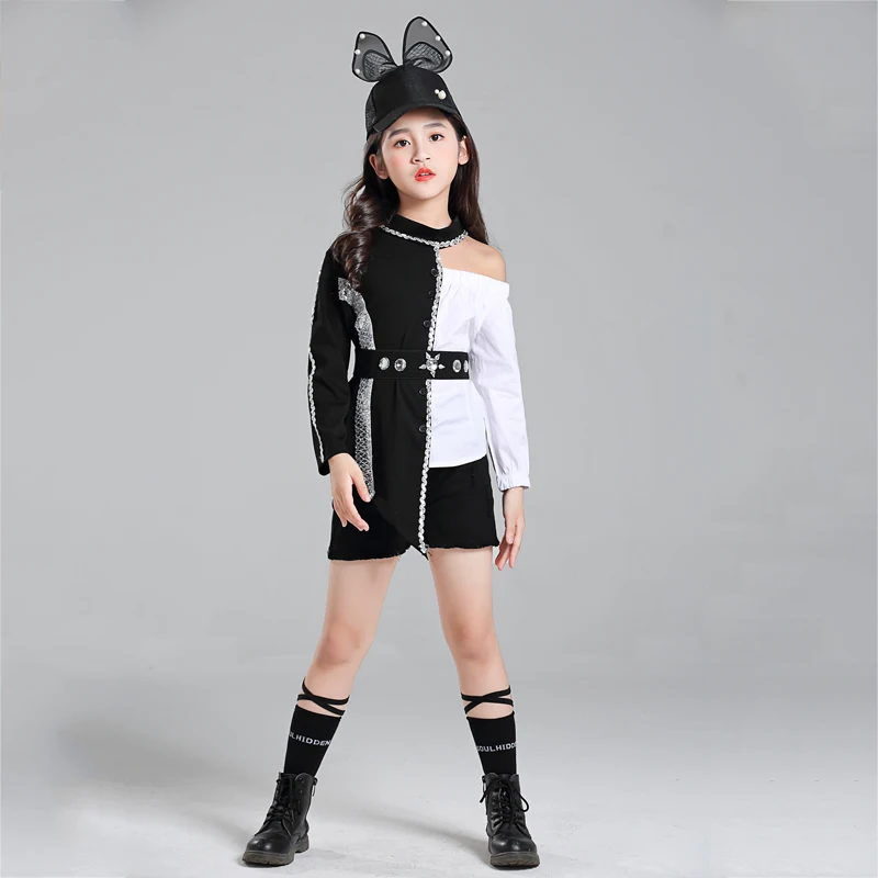 

Children'S Catwalk Costume Girls Dance Clothes Diamond Black And White Suit Hip Hop Jazz Dance Clothing Rave Outfit XS2888