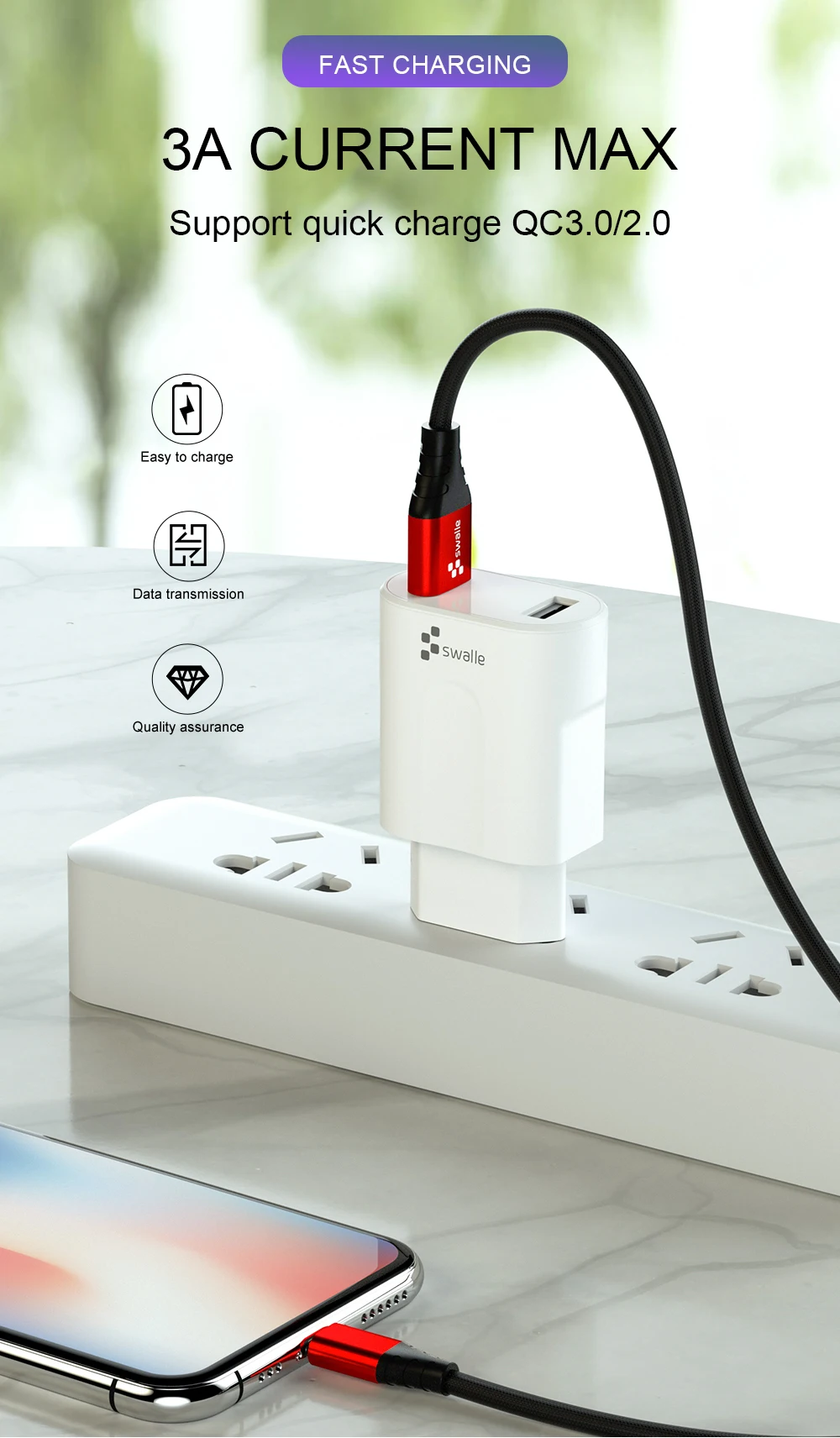 Swalle 3A кабель Micro USB для быстрой зарядки quick charger 3,0/2,0 usb c кабель мобильного телефона USB кабель для передачи данных QC3.0 переходной USB кабель