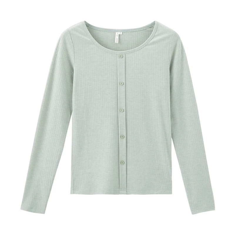 Light Green INMAN, осенне-зимняя Однотонная футболка в Корейском стиле, женская модная Однотонная футболка с длинным рукавом - Цвет: Light Green