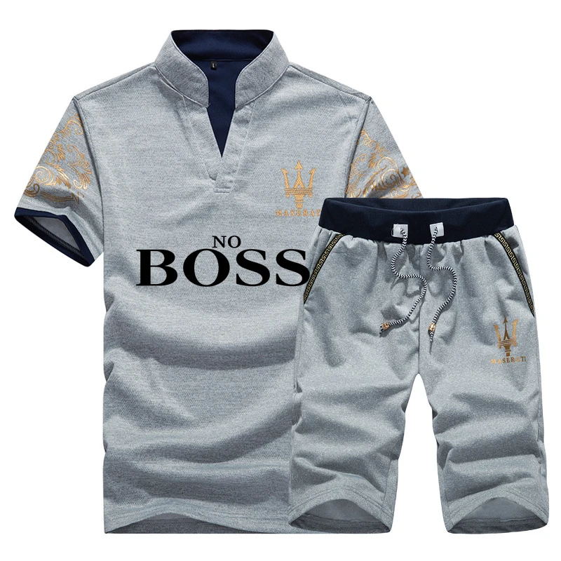 

Mens Sets Summer Short Sleeve t Shirt Elastic Waist Shorts High Quality Men's Tracksuit Stand Collar Shirts Sport Clothing