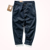 2021 spring new wide leg jeans mens japanese retro loose straight pants indigo blue dyed denim trendy daddy pants