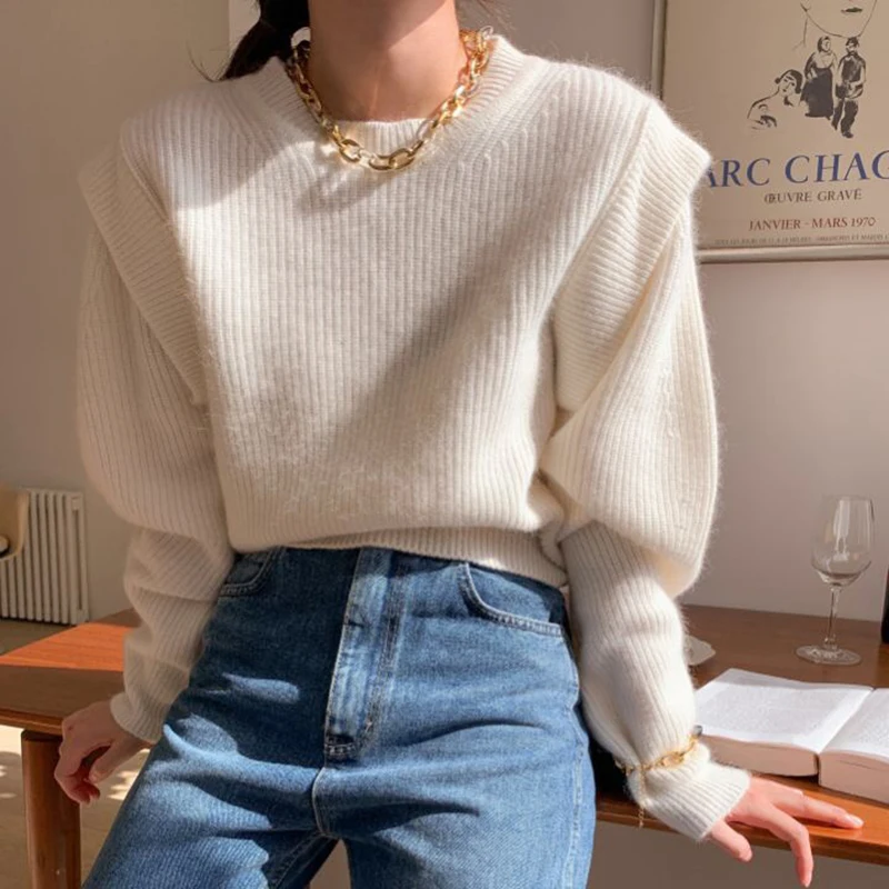 

2021 Autumn Winter Loose O Neck Fake Two Piece Pullover Basic Warm Sweater for Women Korean Soft Kniited Sweater Tops