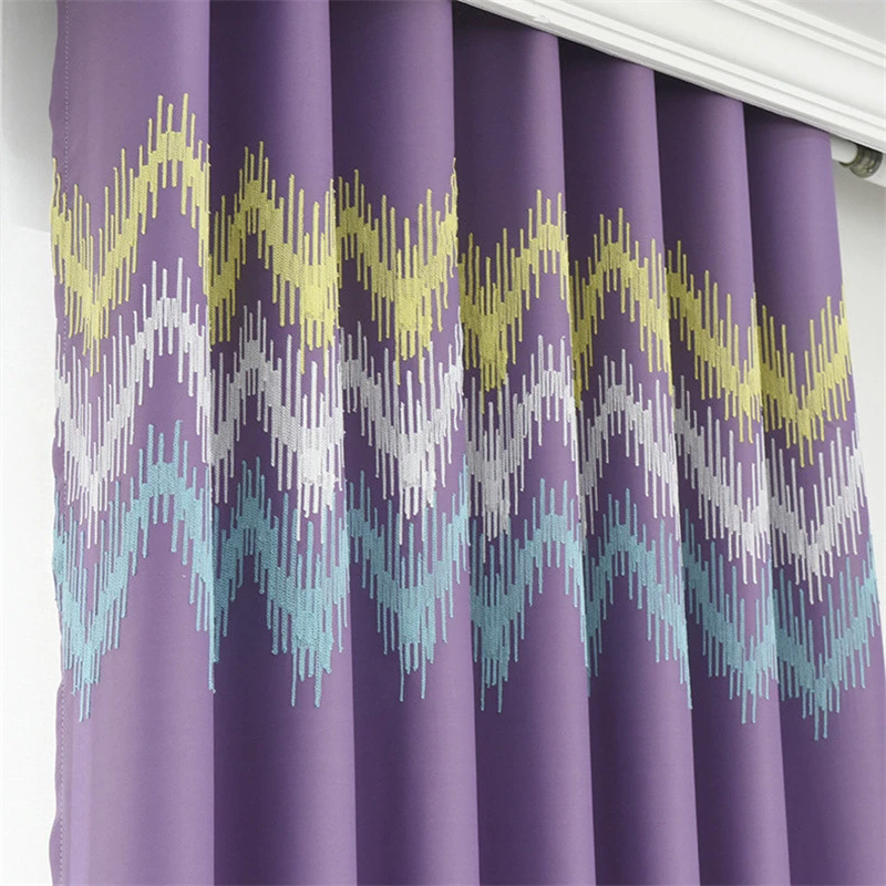 Плотные затемняющие шторы с геометрическим рисунком вышитые окна белый тюль для