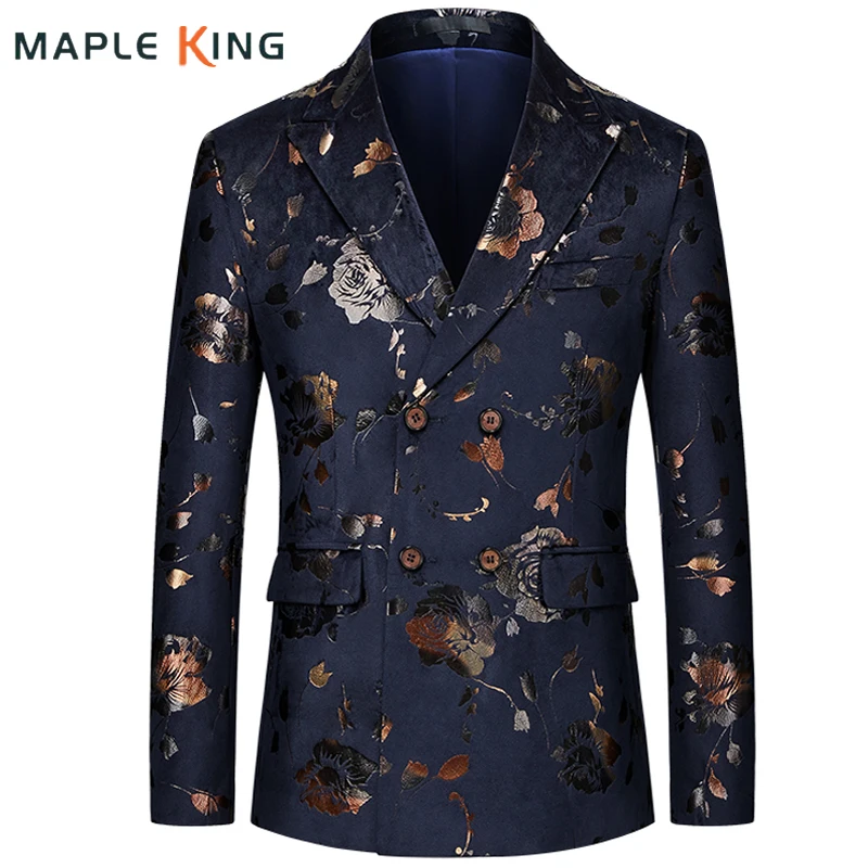 Double Breasted Suits For Men Veste Homme Luxe Gold Bronzing Floral Print Blazer Masculino Mens Party Social Wedding Jackets 6XL