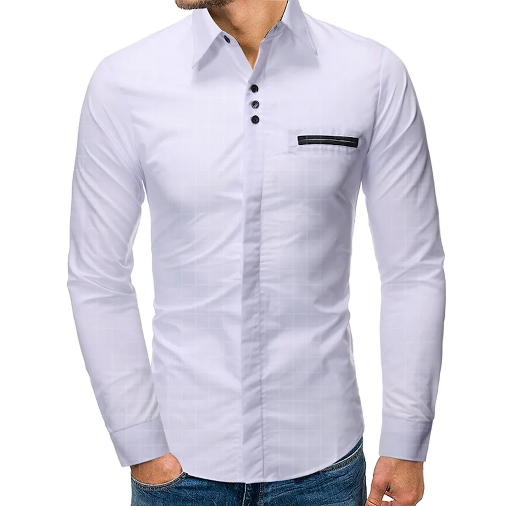Мужская деловая рубашка Повседневная приталенная с отложным воротником и