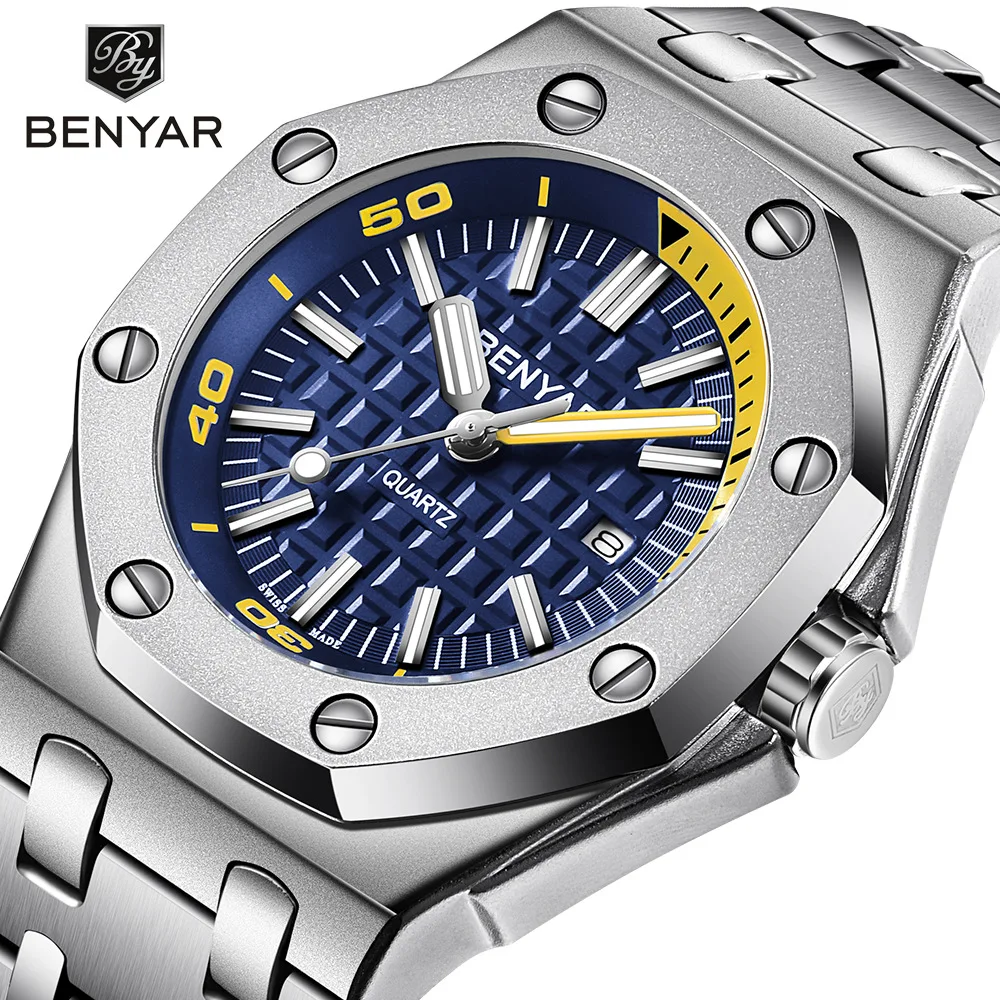 

BENYAR New Watch Men's Fashion Calendar Quartz Men's Watch Dropshipping Luxury Watch Stainless Steel Watch Day Date Watch Clock