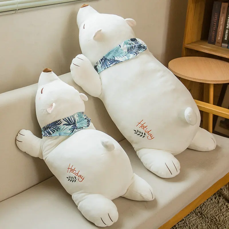

60/80/100CM Soft Lying Polar Bear Plushie Pillow Lovely White Bear Cushion Stuffed Dolls Sleeping Toy for Girls Baby Gifts