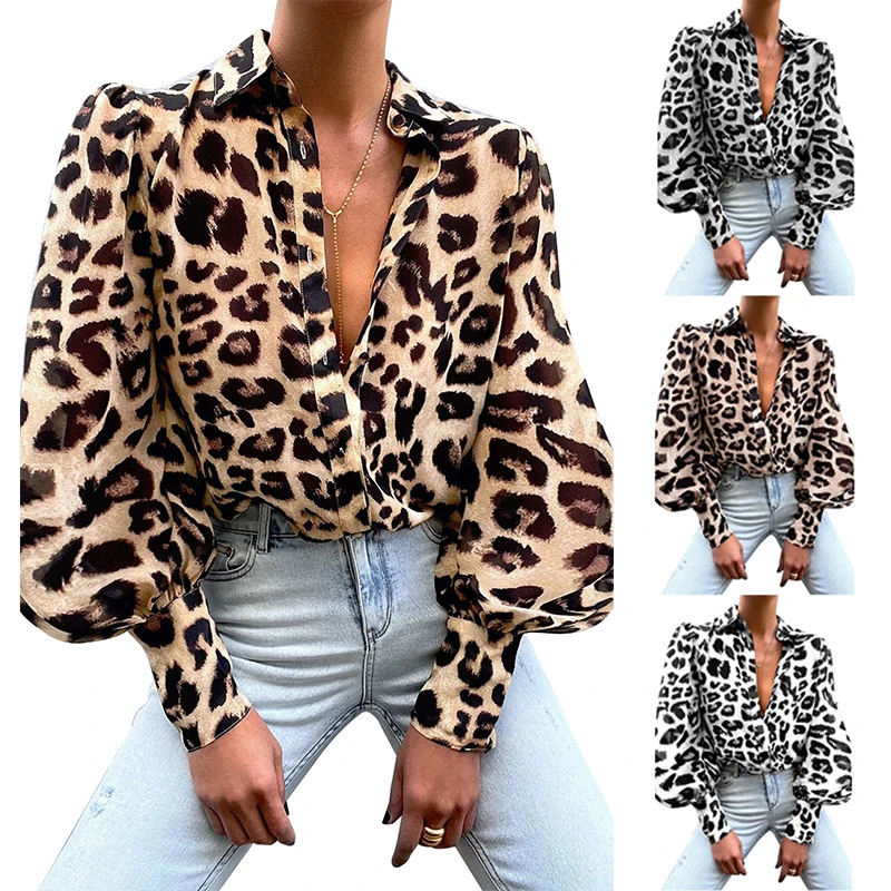 

New chic Leopard Print Women's Blouse elegant ladies shirts 2021 Autumn Tunics Long Sleeve Shirts Tops zarina Blusas Mujer