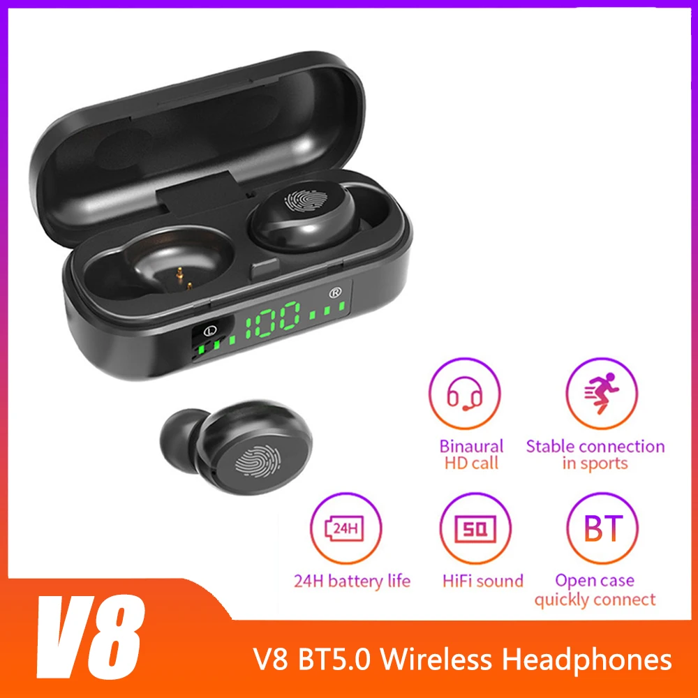 V8 Bluetooth 5 0 Беспроводной наушники Автоматическое Сопряжение наушников сенсорный