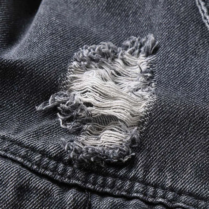 KIOVNO мужские модные рваные джинсовые куртки верхняя одежда с буквенным принтом для мужчин черный|Мужские